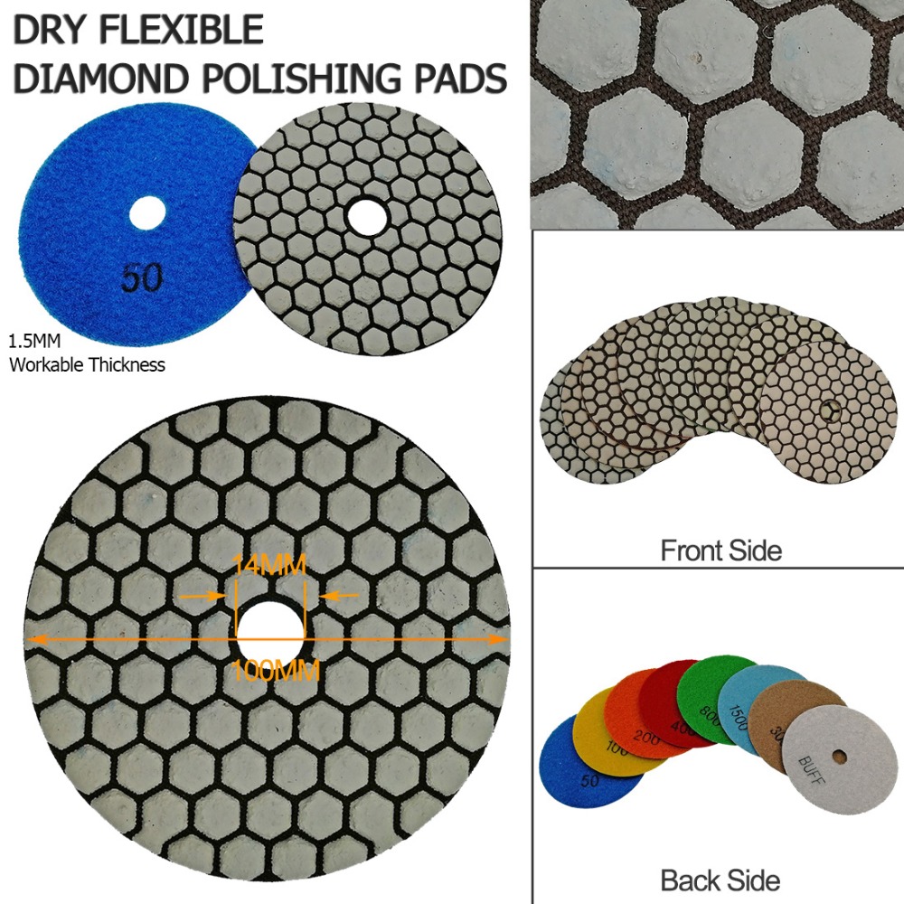 6pcs 100mm #50-1 B dry polishing pads diameter 4inch Resin bond diamond flexible polishing pads For granite marble ceramic