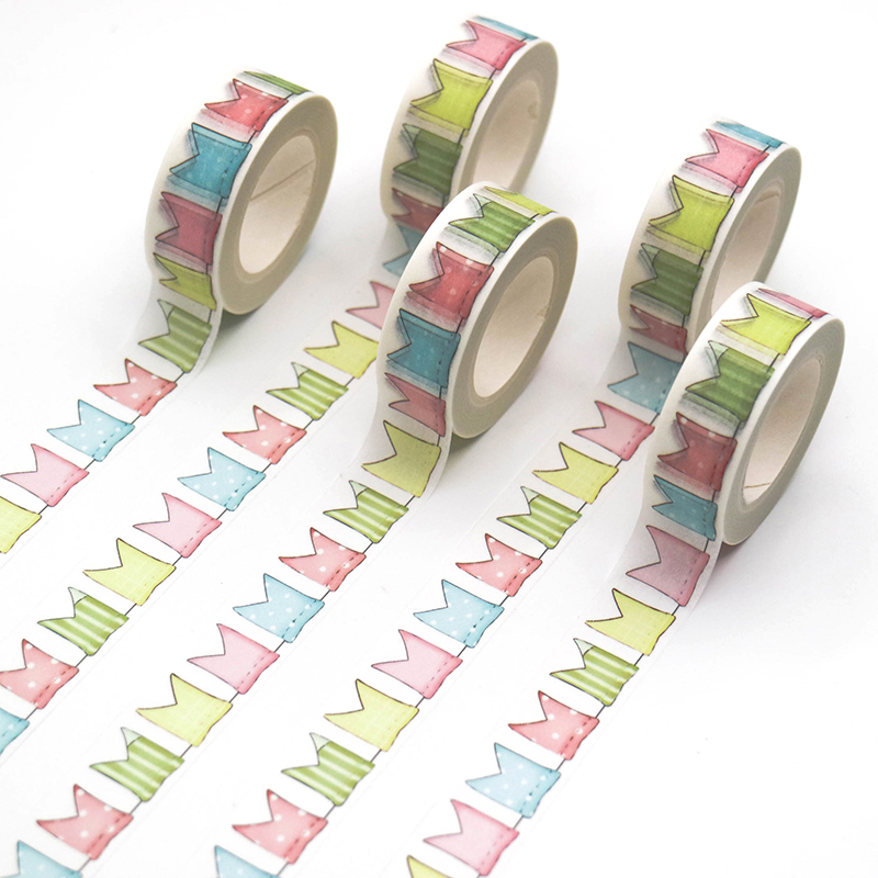 1 PCS Kawaii Colored Flag Washi Tape Pattern Masking Tape Decorative Scrapbooking DIY Office Adhesive Tape 15mm*10m