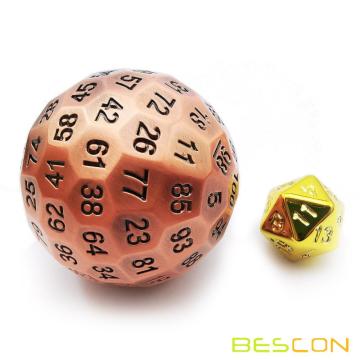 Bescon Solid Metal 100 Sided Dice, Game Dice D100,Giant Polyhedral Metal 100 Sides Dice 50MM in Diameter (1.97in),Ancient Copper