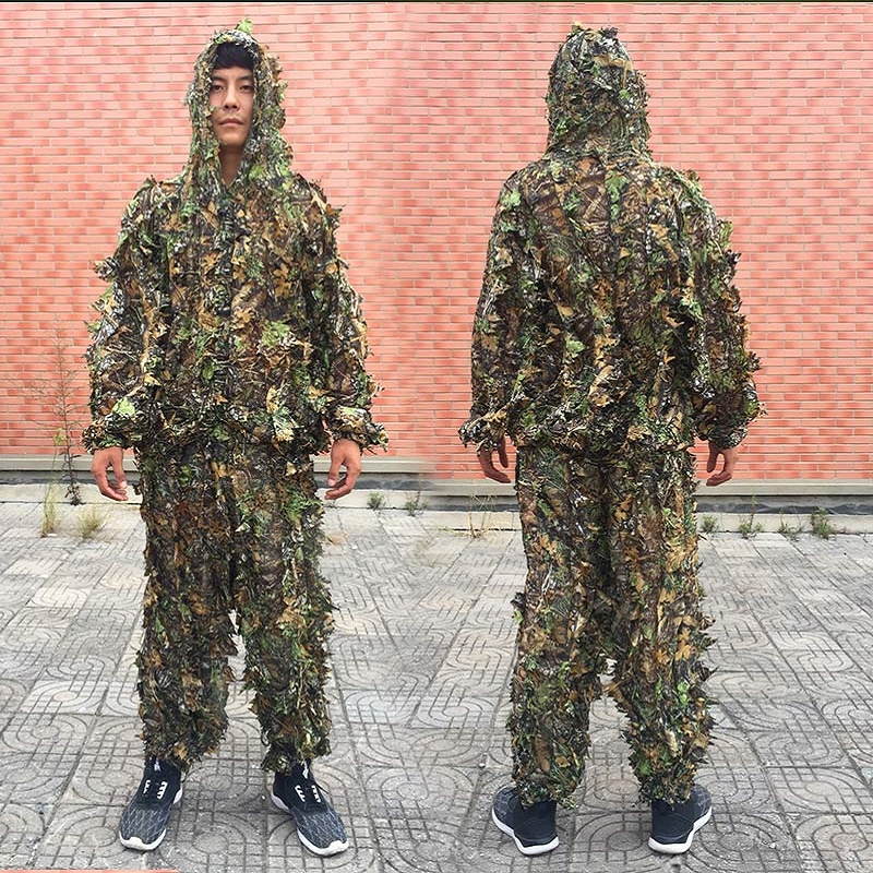 CS 3D Leaf Yowie Sniper Clothes 4pcs Ghillie Suit+ Jungle Cap + Camouflage Glove + Scarf for Military Hunting