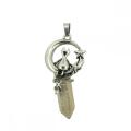 Gemstone Hexagon Cat Moon Pendant for DIY Jewelry Silver Plated Alloy Cat Charm Pendant