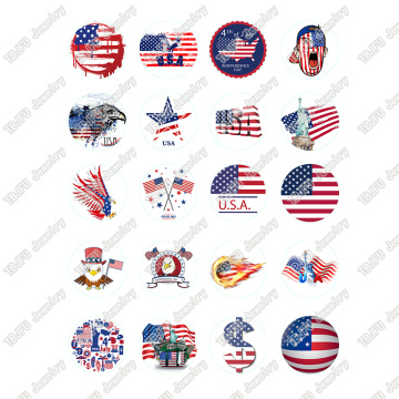 40pcs/lot 10mm 12mm 14mm 16mm Round American USA National Flag Glass Cabochon for DIY Jewelry Making Findings & Components T055