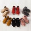 0 to 4 Years Autumn Winter New Double Knitting Thick Warm Children's Floor Socks Baby Toddler Shoes Rubber Sole Pure Color Socks