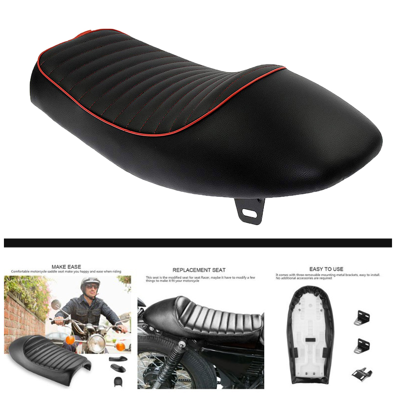 Cafe Racer Seat Motorcycle Seat Retro Saddle Cushion Cover Black Leather Seat Accessories For Honda CB CG 125 Yamaha SR
