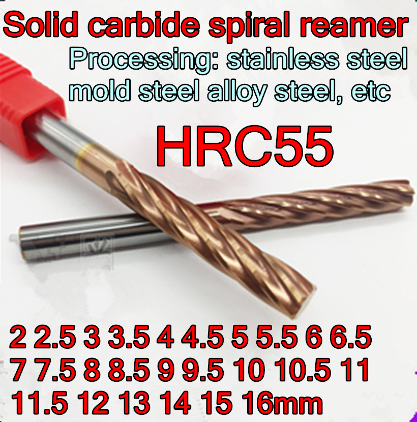2.0mm-16mm HRC55 Solid carbide spiral reamer H7 = +0.005 - +0.010mm Processing: stainless steel mold steel alloy steel, etc