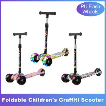 Portable Children's Scooter Graffiti Foldable And Adjustable Height Three-wheel Balance Bike Scooter With PU Flash Wheels