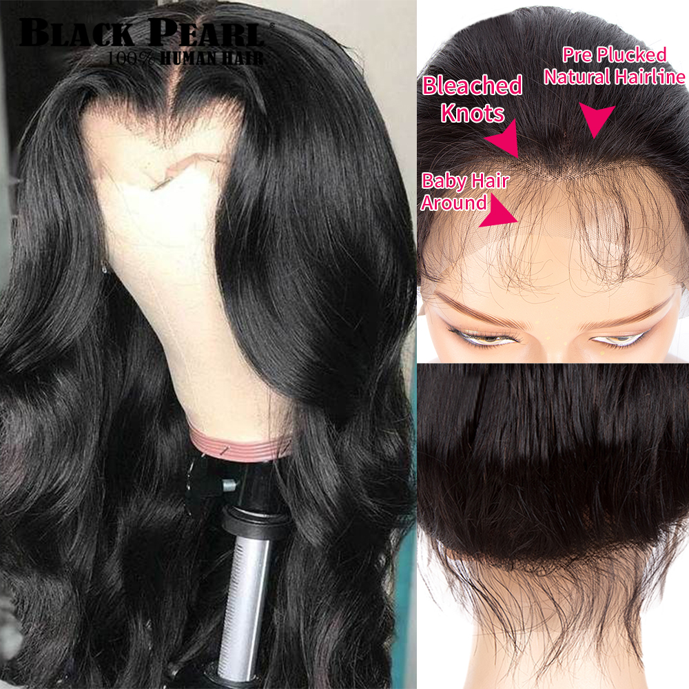Black Pearl Brazilian Body Wave 360 Lace Frontal Wig Pre Plucked Huaman Hair Wigs 30 Inch Lace Front Wig For Women 150%