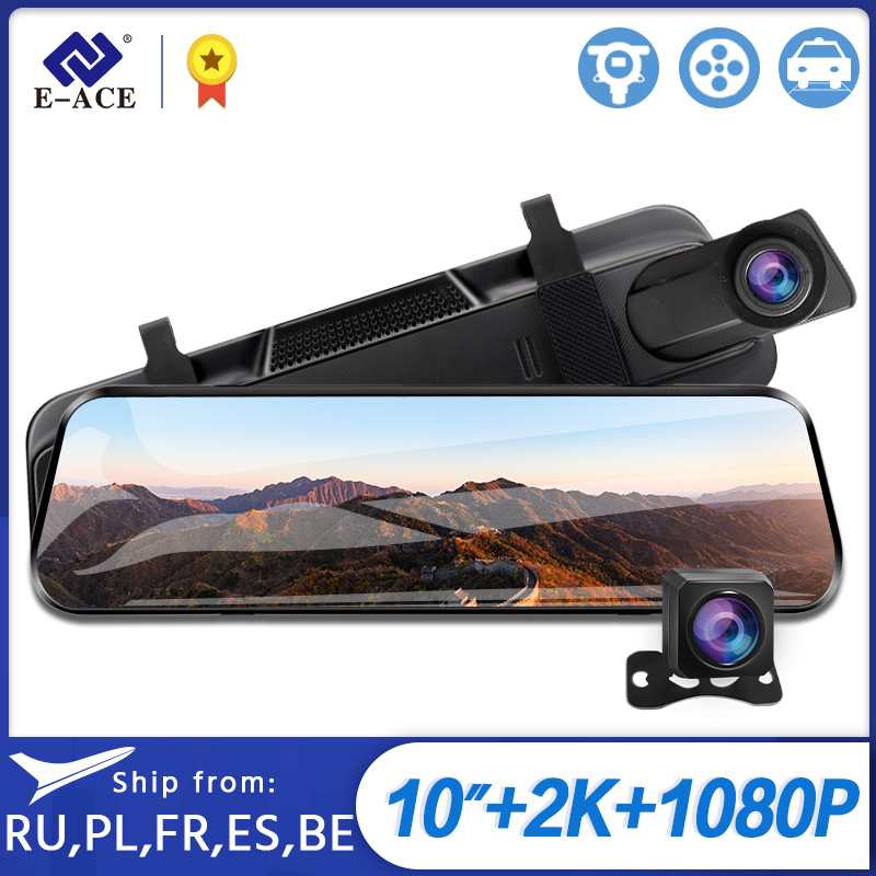 Dropshipping E-ACE A37 Ultra-HD 1440P Dashcam 10.0 Inch Car Mirror Dvr Night Vision Video Recorder With FHD1080 Rear View Camera