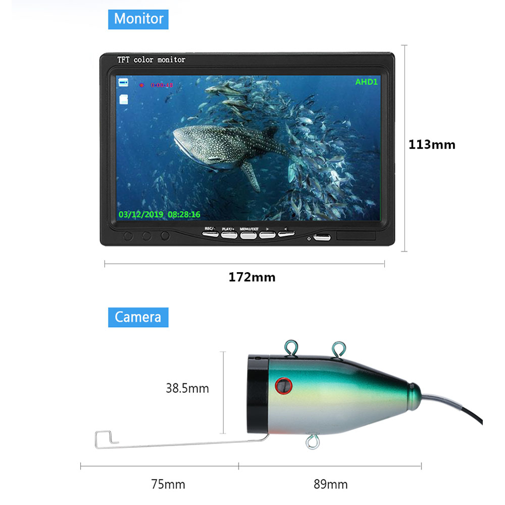 Recording Fish Finders Underwater Fishing Camera HD 1280*720 Screen 15pcs White LEDs+15pcs Infrared Lamp Lake/ Sea /Ice Fishing