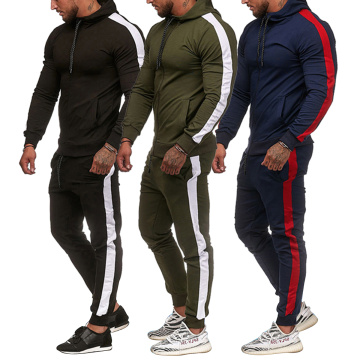 Men's Color Block Tracksuit Sets Long Sleeve Zipper Hooded Sweatshirt + Running Jogging Pant Athletic Clothes