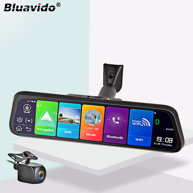 Bluavido 4G Android 8.1 Car Mirror Video Recorder GPS Navigation ADAS Rear View Mirror Camera FHD 1080P Dual Lens Dash Cam DVRs