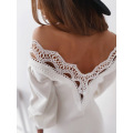 White Dress Winter Women's Clothing Party Dresses For Women Warm Black Open-Back Lace Lantern Sleeve V-Neck Sweater 2021 Spring