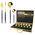 24Pcs Black Gold Flatware Set Knife Fork Spoon Dinner Set Stainless Steel Western Cutlery Set Tableware Silverware With Gift Box