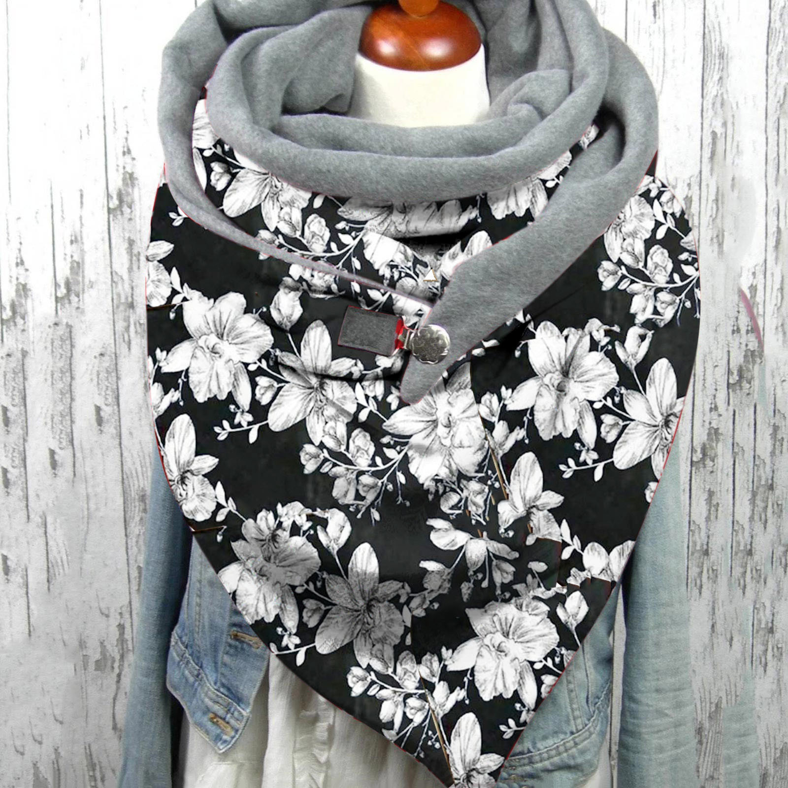 Flower Printed Button Scarf Fashion Winter Women Soft Wrap Casual Warm Scarves Shawls Lady Foulard Femme Scarves Shawls Foulard