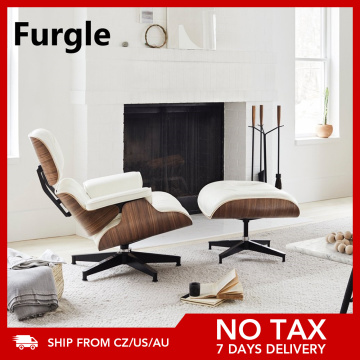 Furgle Replica Classic Design Lounge Chair White Leather with Black Palisander Wood with Ottoman Modern Chair Natural Wood