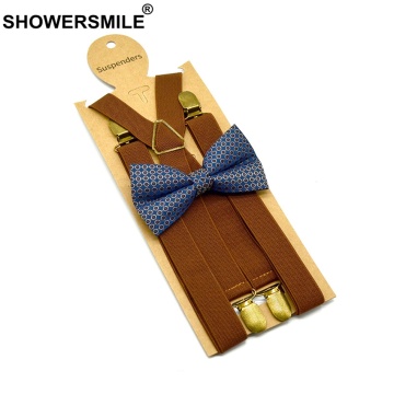 SHOWERSMILE Bow Tie Suspenders Set Bronze Clips Adult Brown Suspenders Women Suspenders Unisex Vintage Mens Suspenders Braces