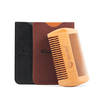 Blue Zoo double side pear wood beard comb + PU leather bag antistatic beard care portable hair brush comb for men Mustach BZ032