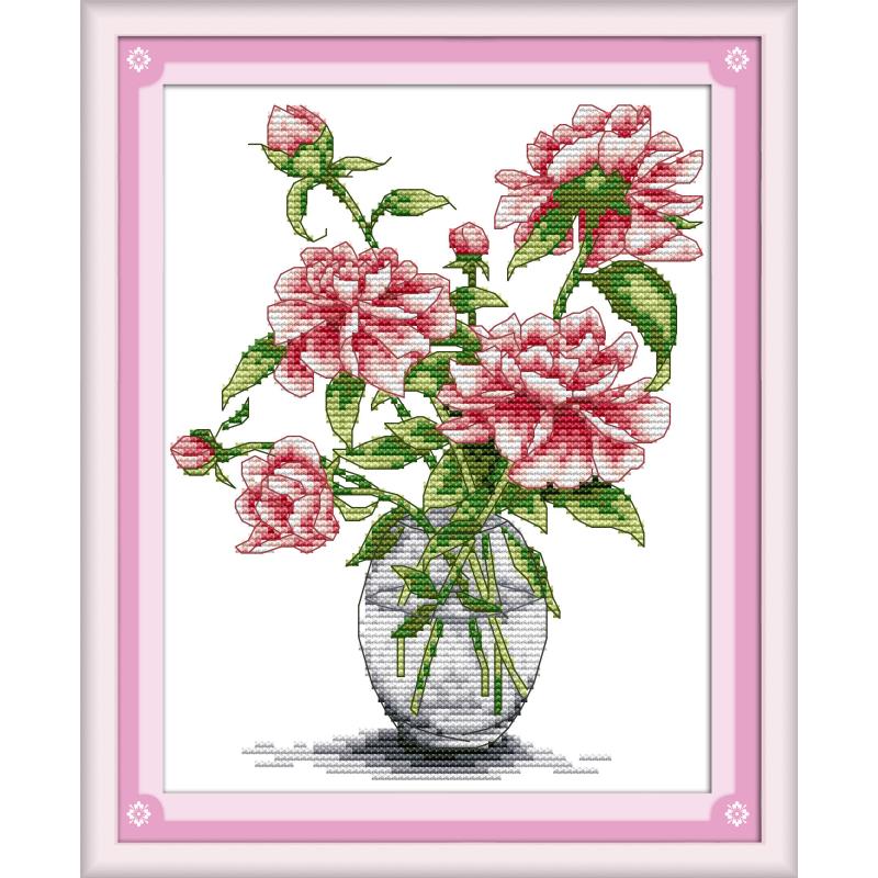 Rose tulip vase series DMC cross stitch kit 11CT14CT count cross stitch embroidery needlework DIY embroidery kit home decoration