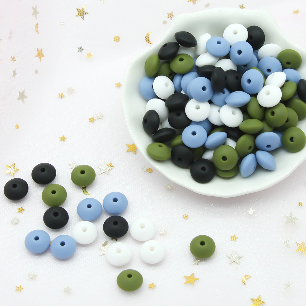 Cute-idea 10Pcs 12mm silicone lentil beads loose abacus teether bracelet necklace chain handmade jewelry chewable teething baby