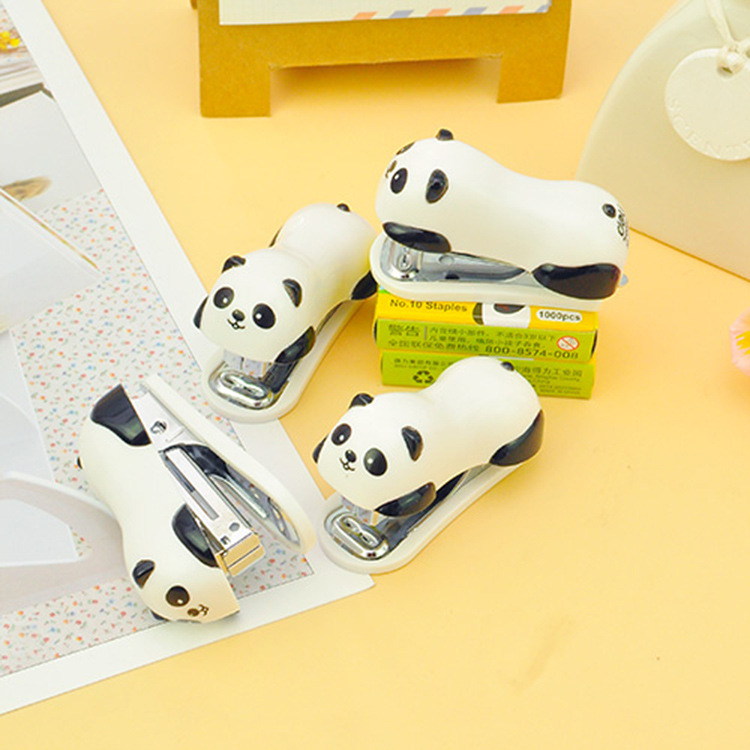 Cartoon Mini Panda Stapler Set School Office Supplies Stationery Paper Binding Binder Book Student Gifts