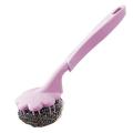 Long Handle Cleaning Brush New Utility Stainless Steel Wire Ball Brush for Kitchen Hanging Strong Cleaning Tools Accessories