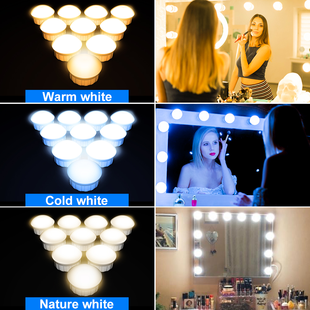 3 Colors Vanity Table Mirror Light LED 12V Cosmetic Lamp USB Wall Lamp Kit 2 6 10 14 Bulbs Dimmable Makeup Light Dressing Room