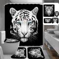 3D Print Animal Tiger Head Shower Curtains Bath Screens Waterproof Toilet Polyester Cover Mat Set Anti-Slip Bathroom Rugs Kits