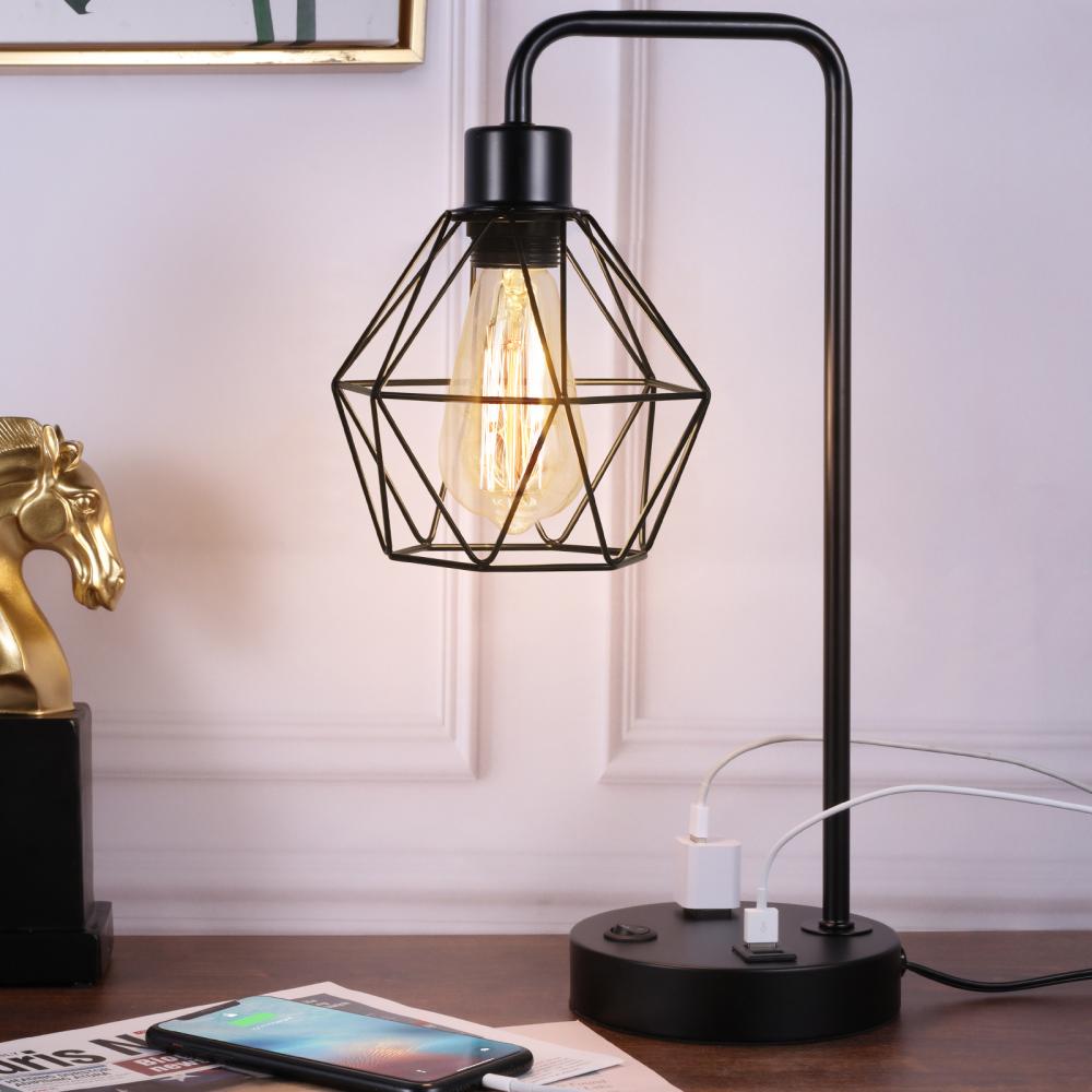 Edison Bedside Table Lamp with Charging Ports