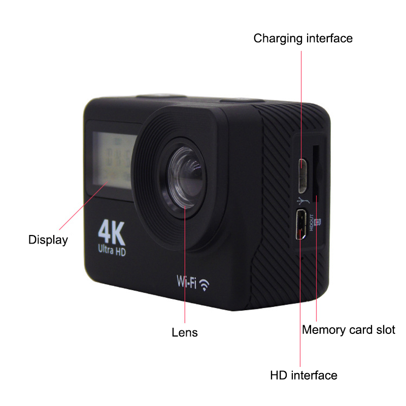 Ultra HD Display Action Camera 4K WiFi 1200 MP Sports Cam Waterproof Portable Durable Diving Camcorder With Remote Control