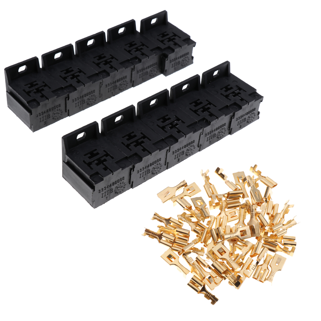 10 sets Car Auto 30A-80A Relay Bracket Terminal Case Holder Relay Base Holder 5 Pin Socket with 50pcs 6.3mm Terminals For car