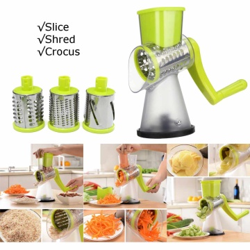 Manual Roller Vegetable Slicer Cutter Potato Chopper Carrot Grater Detachable 3 Stainless Steel Blade Non-Slip Base Meat Grinder