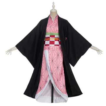 Uwowo Nezuko Kimono Cosplay Anime Demon Slayer Cosplay Costumes Women Kimetsu no Yaiba Women Pink Kimono Halloween