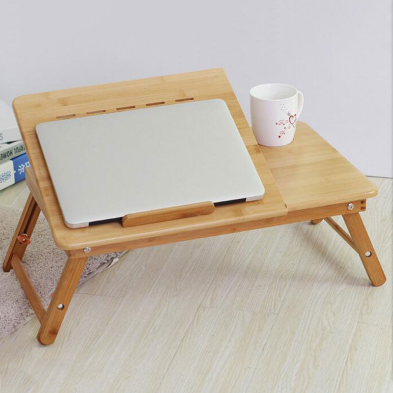 Bamboo Laptop Table Adjustable Computer Desk For Sofa Bed Folding Portable Laptop Table With Cooling Fan Notebook Stand Table