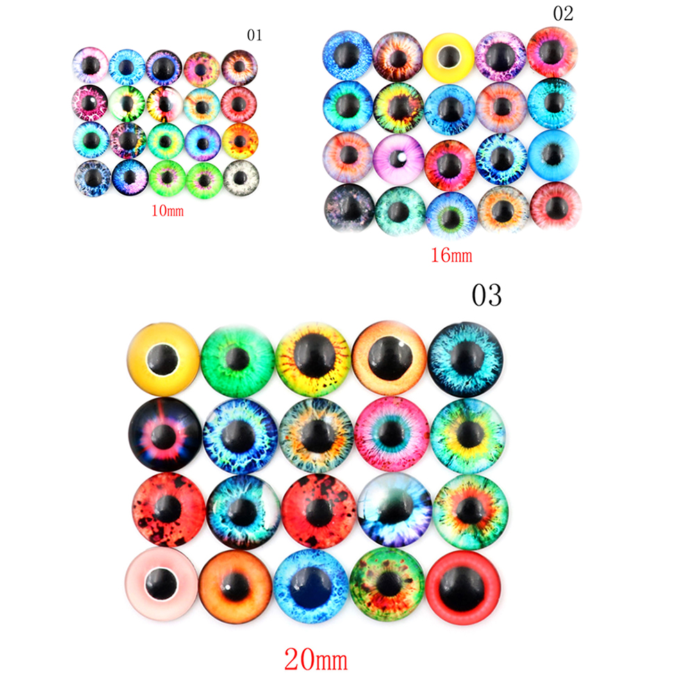 20Pcs 10/16/20mm Colorful Glass Dolls Eye No Self-adhesive Dinosaur Animal Eye Time Gem Accessories Craft Eyes For Toy