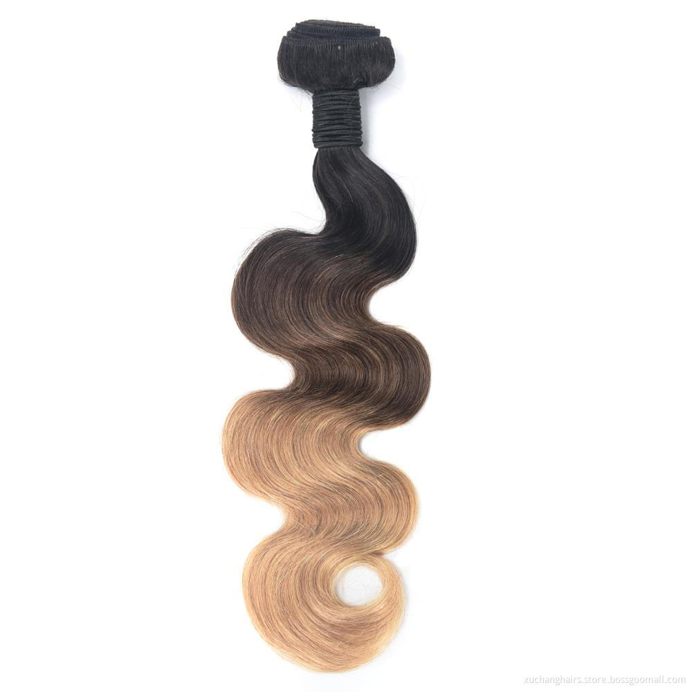 Human Hair Dubai Three Tone Ombre 1B/4/27# Indian Temple Hair Blonde Hair Body Wave Bundles