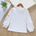 Autumn School Girls White Blouse Long Sleeve Lace Floral Shirts Kids Cotton Shirt Baby Toddler Girl Tops Tee Children Clothes