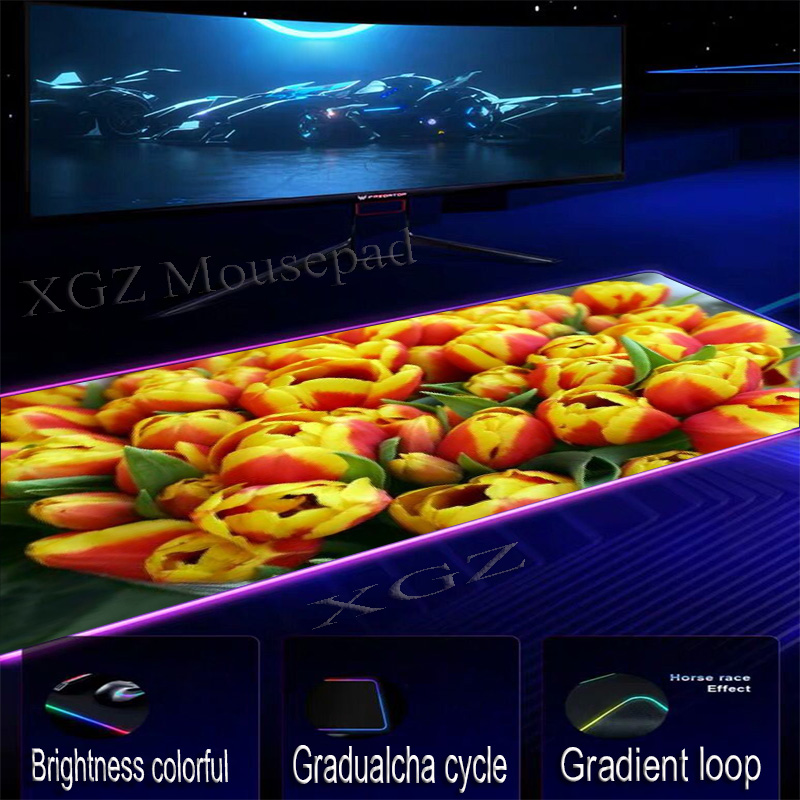 XGZ Barge RGB Mouse Pad Lock Edge Anime Fragrant Yellow Flower Office Computer Keyboard Desk Mat Natural Rubber Anti-Slip Xxl