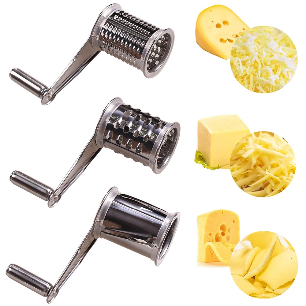 Rotary Cheese Grater Stainless Steel Cheese Grater Shredder With 3 Drum Blades Cheese Slicer Cutter For Chocolate Nuts LK0056