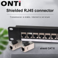ONTi 19in 1U Rack 24 Port CAT6 Shielded Patch Panel RJ45 Network Cable Adapter Keystone Jack Ethernet Distribution Frame