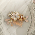 SLBRIDAL Handmade Opal Crystal Pearl Alloy Flower Bridal Hair Comb Hair Clip Hair Pin Set Wedding Hair Accessories Women Jewelry