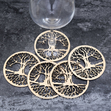 Tree Coaster, Flower Of Life Wooden Coaster,Drink Holder Wood Gift, Water Harmoniser Spiritual Wooden Beverage coaster