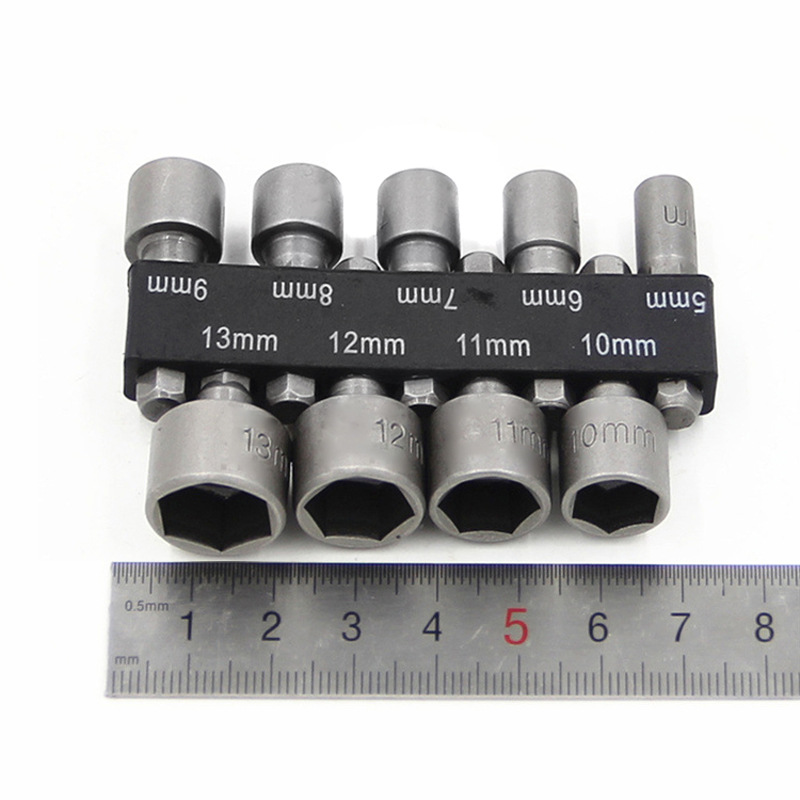 9Pcs 1/4" Hex Shank Power Nut Driver Drill Bit Socket Wrench Screw 5-13mm Nut Driver Set Socket Adapter