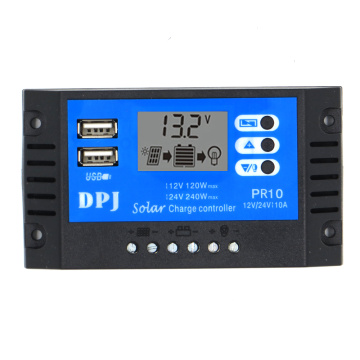 24V 12V 10A Auto Solar Panel Battery Charge Controller PWM LCD Display Solar Collector Regulator with Dual USB Output