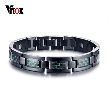 Vnox Carbon Fiber Power Magnetic Men Bracelets Black Stainless Steel Germanium Power Energy Therapy Jewelry