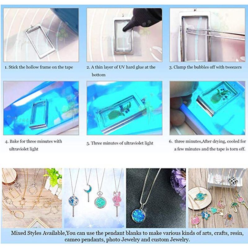 10Pcs Square Pendant Resin Frame Open Back Bezel Setting UV Resin Jewelry DIY X7YC