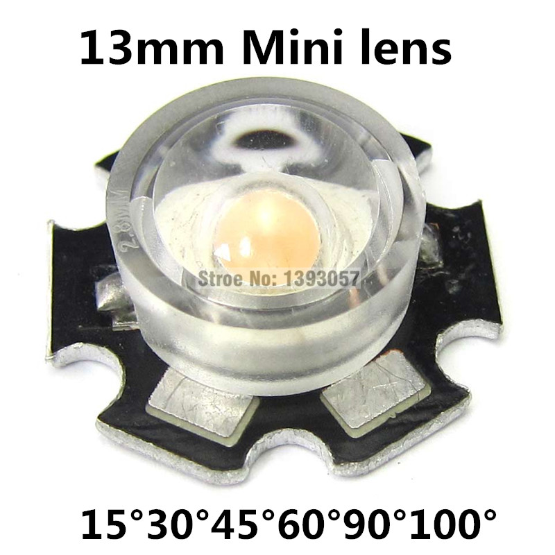 200pcs/lot 13mm mini LED Lens 15 30 45 60 90 100Degree Needn't Holder 1W 3W synthetical IR LED Power lenses Reflector Collimator