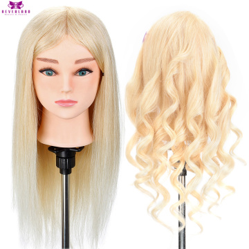 Hairdressing Mannequin Head 100% Real Human Hair for Hairstyles Hairdressers Curling Practice Training Head with Stand