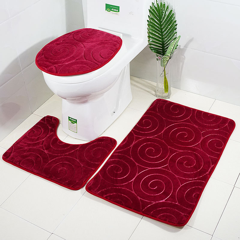 3D Embossed Bathroom Bath Mat Set Toilet Carpet Rug Flannel Non-Slip Toilet Rug Bathroom Shower Room Rug Floor Mats