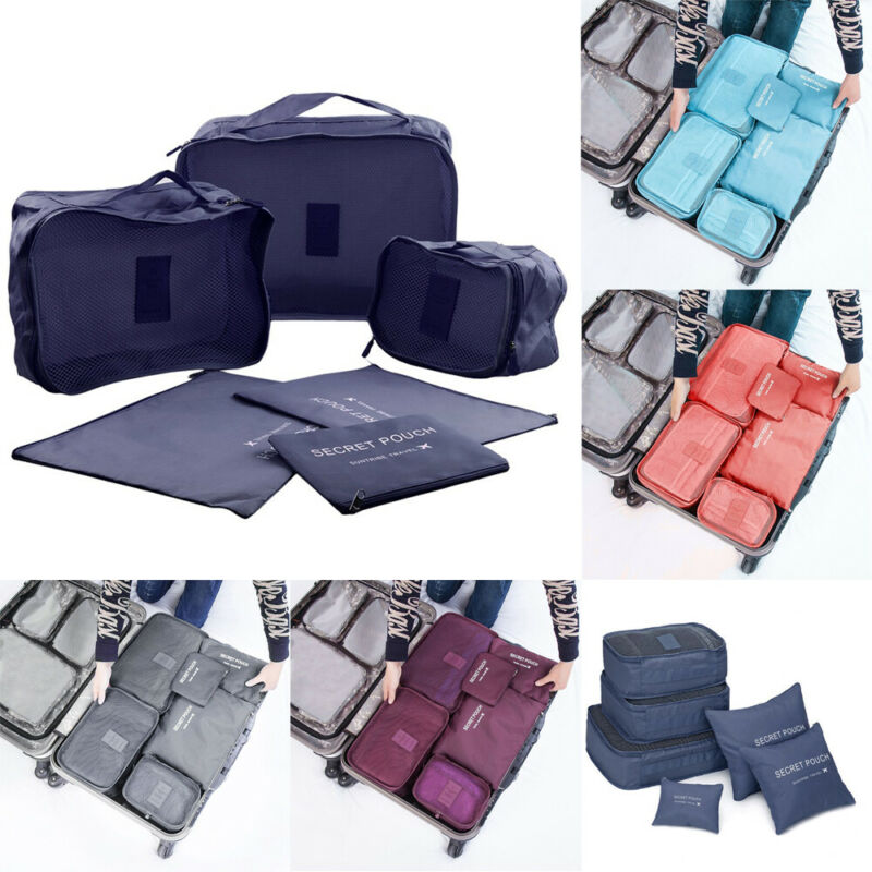 6Pcs Clothes Underwear Socks Packing Travel Luggage Organizer Bag Cube Storage