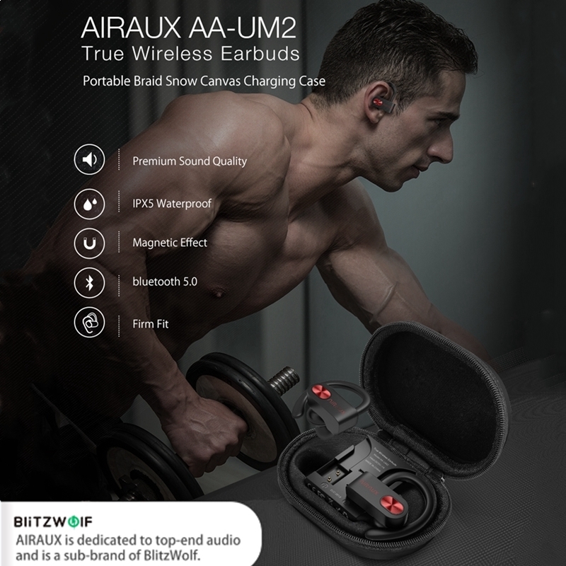 BlitzWolf AIRAUX UM2 TWS Sport Earphones Firm Fit Headset Wireless bluetooth Earphone HIFI Handsfree Headphone IPX5 Waterproof
